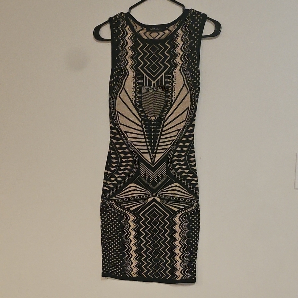 Chic Black and Cream Patterned Mini Dress